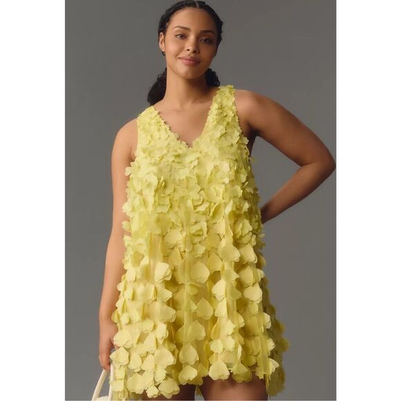 NWT Anthropologie Maeve Sleeveless Floral Appliqué Mini Dress In Lime Size 3X - Picture 5 of 12